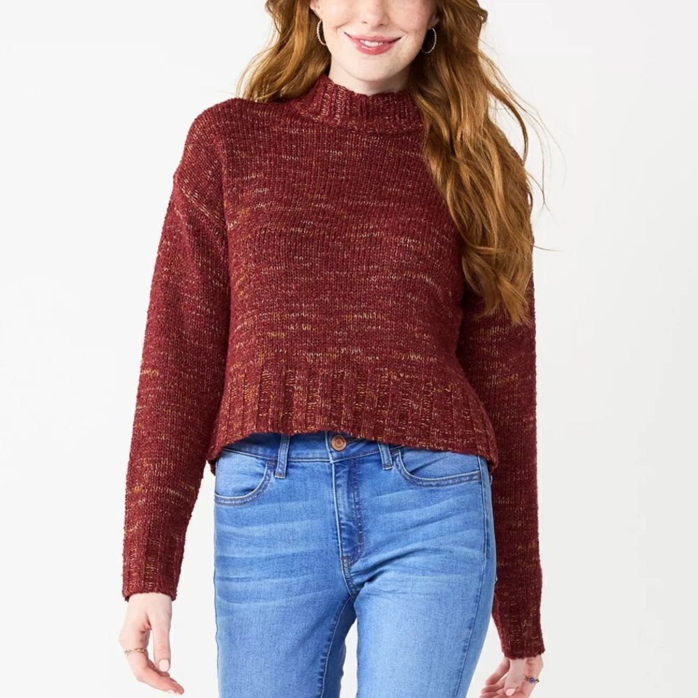 Juniors' SO®‎ Cropped Mockneck Spacedye Sweater, Size S, NWT